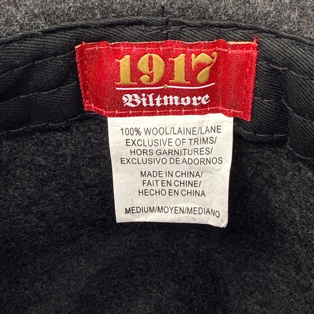Biltmore 1917 Mens Wool Fedora Hat Charcoal Grey Medium Grosgrain Ribbon Band - Picture 12 of 16